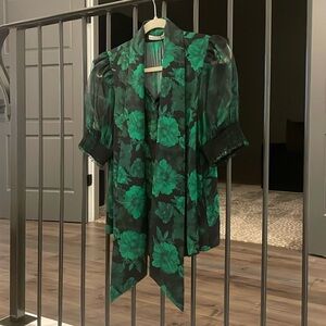 Brentley Tie-Neck Puff-Sleeve Blouse